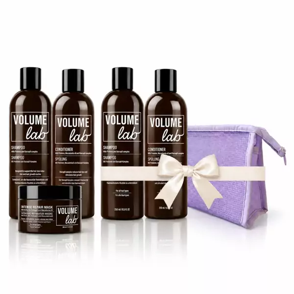 Kesäale! Volume Lab -sarja: Shampoo, Hiusbalsami, Hiusnaamio + LAHJA: Shampoo, Hiusbalsami ja Kosmetiikkalaukku!